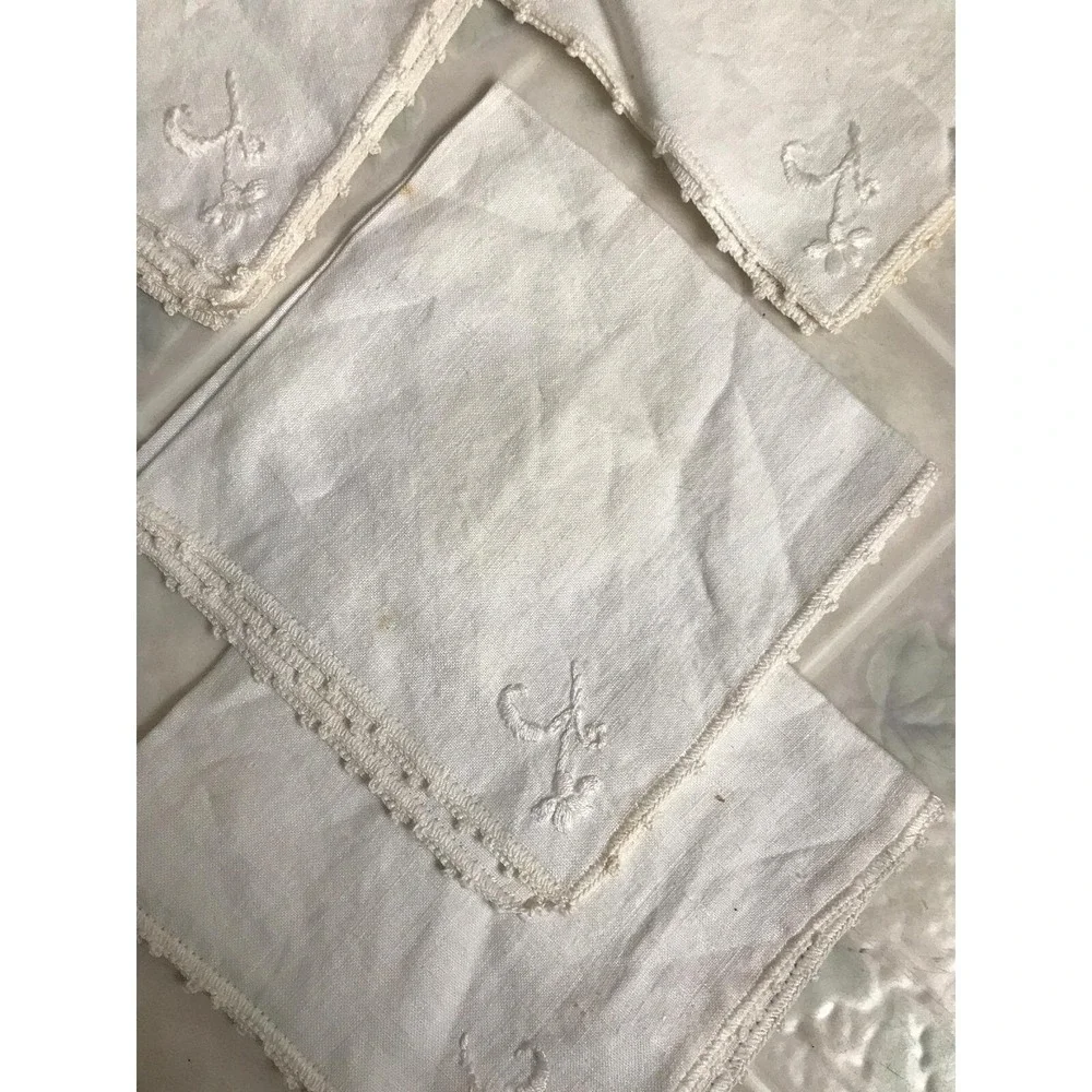 Six Ivory Linen Like Embroidered Floral Napkins Delicate Cottagecore Fairy